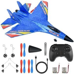 YIDJOFJ Su 27 RC Gravity Gliders 2.4Ghz 6 Axis Gyro Jet Fighter Toy with Light Strip 2 Batteries Easy to Fly Blue Best RC Fighter Jet