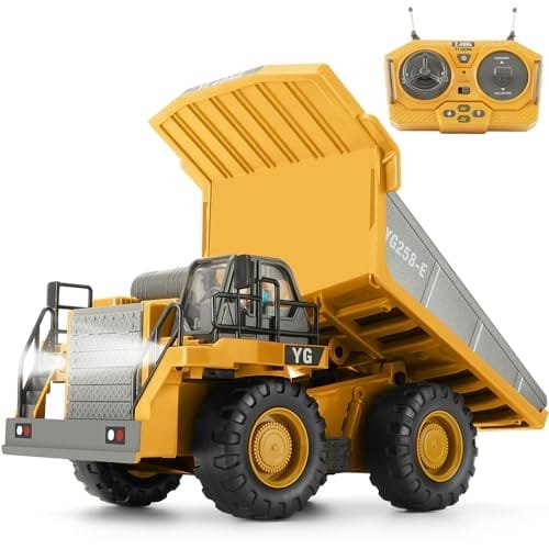 KIZJORYA RC Dump Truck Metal 1/20 Scale Construction Vehicle with 9 Channel Remote Control Rechargeable Battery for Kids Age 3 and Up