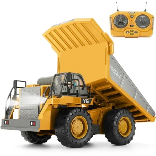 KIZJORYA RC Dump Truck Metal 1/20 Scale Construction Vehicle with 9 Channel Remote Control Rechargeable Battery for Kids Age 3 and Up