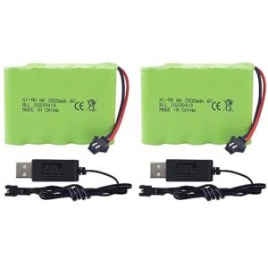 MOONZON 2PCS AA 6.0V 2800mAh SM2P Plug Rechargeable Battery with USB Charging Cable for RC Toys and Electric Tools