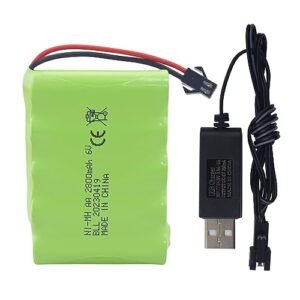 AA 6.0V 2800mAh SM-2P Plug Rechargeable Battery and USB Charging Cable for TB141 TB142 DE37 RC Car Toy Car Remote Control Excavator Truck Engineering Car Spare Battery