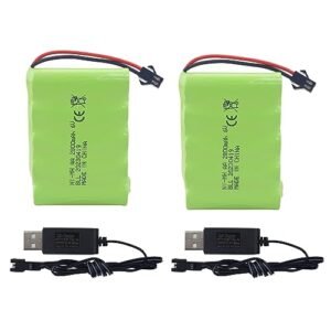 2PCS AA 6.0V 2800mAh SM-2P Plug Rechargeable Battery and USB Charging Cable for TB141 TB142 DE37 RC Car Toy Car Remote Control Excavator Truck Engineering Car Spare Batteries