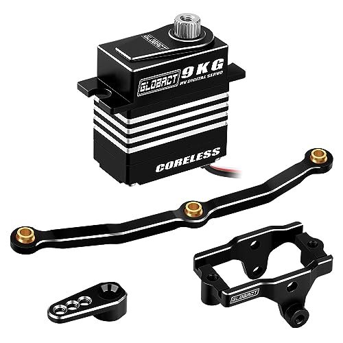 GLOBACT 3D Printed RC Car Steering Servo 9kg High Torque Digital Coreless Motor HV 4.8V 8.4V with Mount Arm and Link Set for 1/18 TRX4M Crawler Upgrade Accessories Black