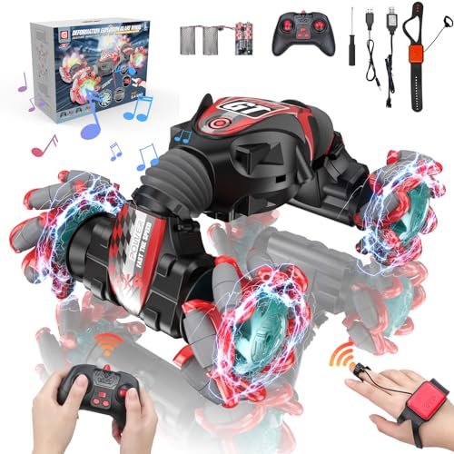 Bubbacare 360° Rotating 4WD Transform Twist Cars Cheap Nitro Powered RC Cars with Lights Music 2.4GHz Remote Control for Kids and Adults