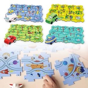 DIY Assembling Electric Trolley with RC Car 4 Stroke Engine Upgrade Toddler Puzzle Track Play Set 25 PCS 4 Sets