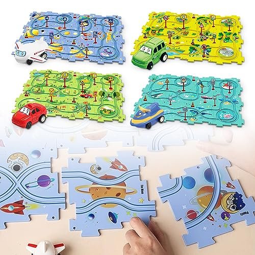 DIY Assembling Electric Trolley with RC Car 4 Stroke Engine Upgrade Toddler Puzzle Track Play Set 25 PCS 4 Sets