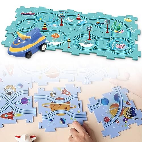 Affordable DIY Assembling Electric RC Car Kits Ocean Theme 15 PCS Toddler Puzzle Track Play Set