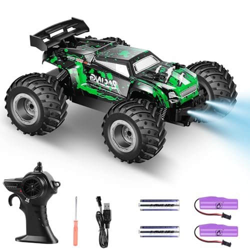 BAZOLOTA 2WD Monster Truck RC 1/18 Scale All Terrain Remote Control Car with LED Light and Two Rechargeable Batteries 20Km h Off Road Racing Car for Kids