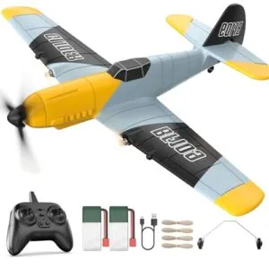 DEERC RC Glider Airplane BF 109 3 Channel Remote Control Plane with 6 Axis Gyro Stabilizer and 2 Batteries for Beginners Adults Kids