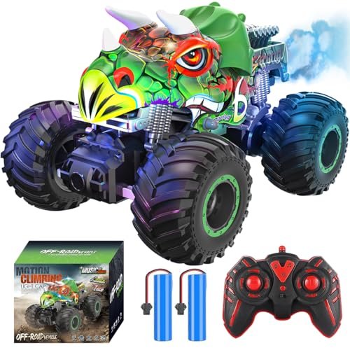 DESIVO Shark RC Truck Remote Control Dinosaur Monster Toy Car with Spray Music Light for Kids Ages 4 12