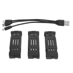 Diydeg 3pcs RC Drone Battery & Charging Cable Set, 3.7V 1800mAh for E58 E68 JY109 998PRO Quadcopter Drone, Replacement Battery Accessories
