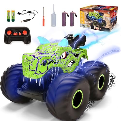 Onadrive Best All Terrain RC Truck Remote Control Dinosaur Car Toys for Kids with Spray Light Sound Rechargeable Electric RC Car Toy Gifts for Boys Girls Ages 4 12 Green