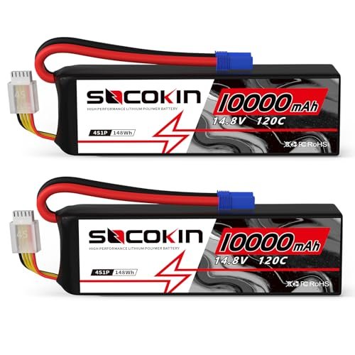 Socokin 4S LiPo Battery 14.8V 10000mAh 120C with EC5 Connector for RC Models Perfect for RC Willey Employee Login Enthusiasts 2 Pack