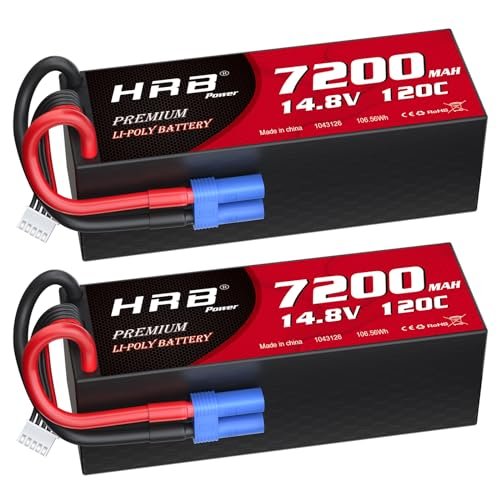 HRB 2packs 4S Lipo Battery 7200mAh EC5 14.8V 120C Hardcase RC Lipo Battery for RC Willey Summerlin Address