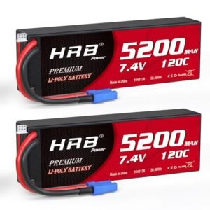 HRB 2packs 2S 5200mAh Lipo Battery with EC5 Plug 7.4V 120C Hardcase for Vario Turbine RC Helicopter and Other RC Models