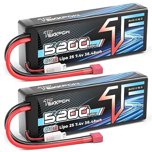 TEKKPOW 2S Lipo Battery 80C 5200mAh 7.4V for Nissan Frontier RC Truck and Other 1/8 1/10 RC Vehicles 2 Pack