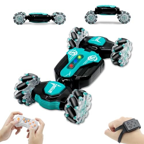 LZV Gesture RC Truck Rolling Coal 2.4GHz 4WD Stunt Car with Gravity Sensor Watch for Kids Blue