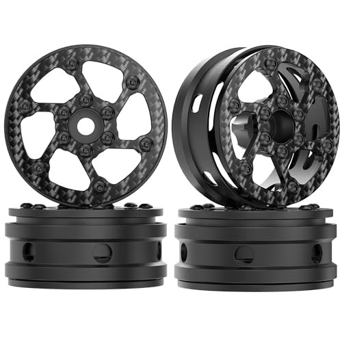 COOWOO Carbon Fiber 1.3 Inch RC Wheels Upgrade Parts for 1/10 RC Trucks Set of 4 Precision CNC Machined for Enhanced Performance and Durability