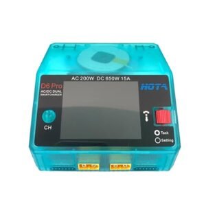 HOTA D6 Pro Balance Charger Dual Ports Smart Charger with Wireless Phone Charging Extends RC Car Battery Run Time for Lipo Li ion LiHv Nicd NiMH Batteries Transparent Blue