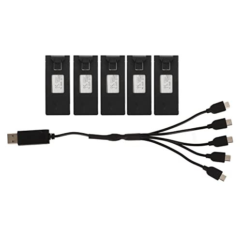 ciciglow 3.7V 1800mah Lithium Battery, 5Pcs Drone Lithium Battery with Charging Cable for E88 E88PRO LsE525 E525 PRO Remote Control Aircraft