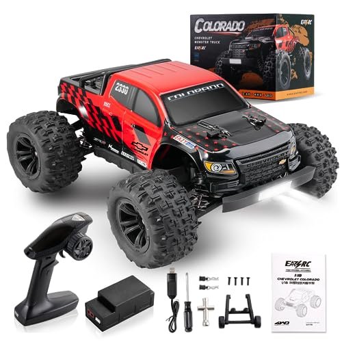 EAZYRC 1/18 Scale RC Monster Trucks Chevrolet Colorado 4X4 Offroad Brushless Fast RC Truck RTR High Speed Remote Control Car with 2S Battery Red