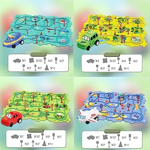 DIY Assembling Electric Trolley, Children's Educational Track Car Set, Toddler Puzzle Track Play Set with Vehicles, Rail Car Building Toys Puzzle DIY Electric Train Track for Kids (25PCS, 4 Sets)