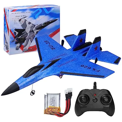 FX620 Blue Jet RC RTF SU35 2CH Remote Control Airplane with Night Lights for Beginners Kids Adults