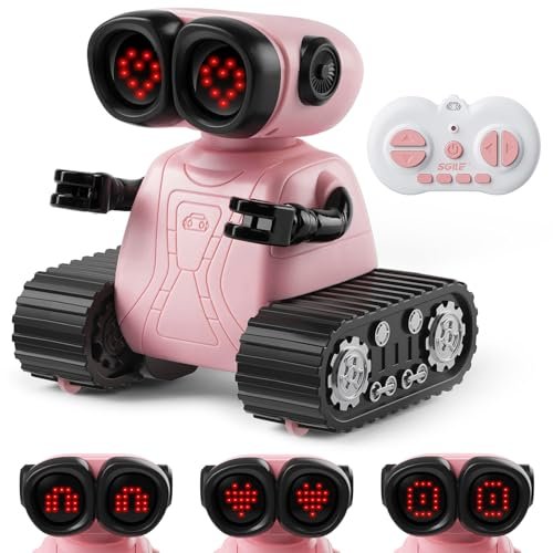 SGILE Sectional Couch RC Willey Remote Control Robot Toys with Music and LED Emojis Eyes for Kids Age 3 4 5 6 7 Year Old Girls and Boys Gift Pink