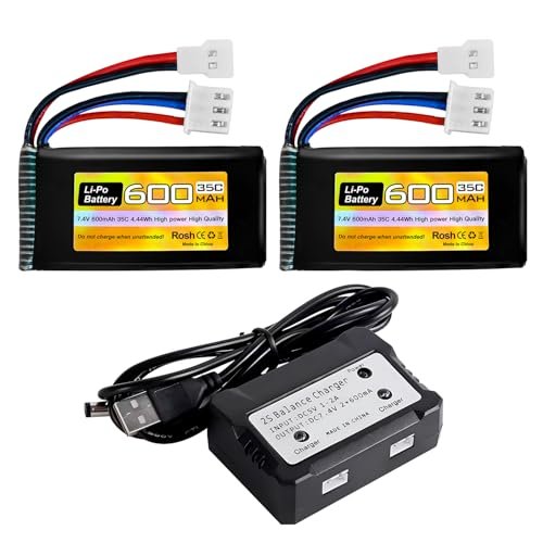 Air Hogs RC Fury Jump Jet Compatible 7.4V 600mAh 35C 2S Lipo Battery with Molex Plug and Charger for FMS FCX24 RC Cars and Trucks