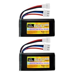 Fytoo 2PCS 7.4V 600mAh 35C 2S Lipo Battery with Molex Plug Ideal for RC Warship Plans and FMS FCX24 Models