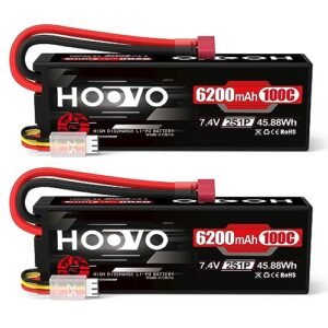 HOOVO 2S Lipo Battery 7.4V 6200mAh 100C for Catamaran RC Boat Hulls and Other RC Vehicles 2 Pack