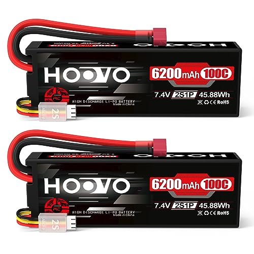 HOOVO 2S Lipo Battery 7.4V 6200mAh 100C for Catamaran RC Boat Hulls and Other RC Vehicles 2 Pack