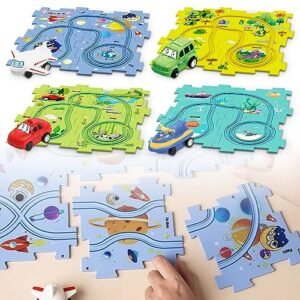 Burlington RC Car Track DIY Assembling Electric Trolley Puzzle Play Set with Vehicles for Kids Ages 3+