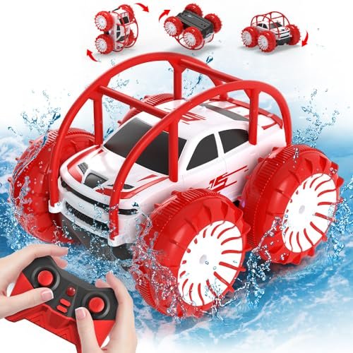 MaxTronic Amphibious Remote Control Car Rechargeable RC Cars Toy for Indoor RC Crawler Track 360 Flips Rotation Stunt Crawler 15KMH 4WD All Terrain Outdoor Indoor Toy for Kids Boys Girls 3 12