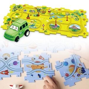 DIY Assembling Electric Trolley Puzzle Track Play Set with Vehicles Home RC Car Track Educational Toy for Kids Ages 3+