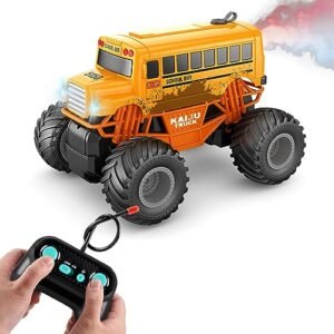 GoolRC Yellow RC Monster Truck 1/16 Scale All Terrain Off Road Remote Control Car with Spray and LED Lights for Kids Boys and Girls