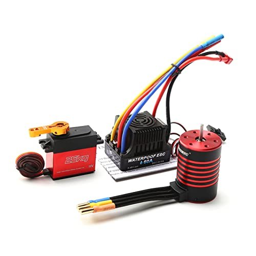 HUIOP 1/10 RC Car Motor 3650 Brushless 5200KV Waterproof with 60A ESC T Plug and 25KG Servo Perfect for RC Willey Outlet Store Locations Enthusiasts