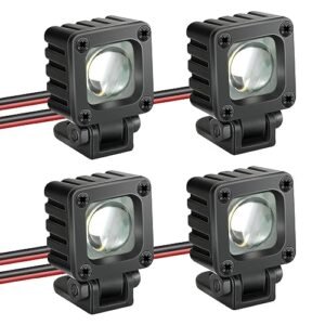 Unilight RC Lights LED Metal Housing Square Lens Spotlight 4PCS for 1/10 RC Crawler Axial Scx10 Traxxas Trx4 TRX6 Redcat Gen8 Arrma Senton Zhongzhen