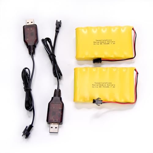 TessellateStore 7.2V HighEfficiency Ni CD 700mAh SM 2P Rechargeable AA Battery Charger with 2 Batteries and 2 Chargers