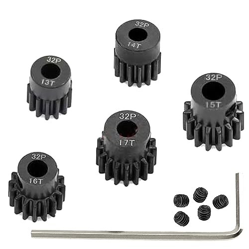 5 Pack Black Steel Metal 32P 5mm Pinion Motor Gear Sets 13T 14T 15T 16T 17T for HPI Kyosho Losi Axial Tamiya 1/8 1/10 RC Car Monster Truck Buggy