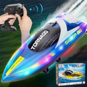 RANFLY 15+ MPH Fast RC Boat with LED Lights and High Performance Electric Motors for RC Boats 2.4G Remote Control Pool and Lakes Toys for Kids 8 12