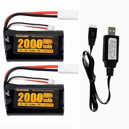 Cecicebb 7.4V 2000mAh Lithium Battery for feilun FT009 UDI009 UDI902 UDI002 AA102 RC Boat with USB Charger