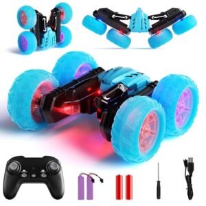 28C 2.4Ghz Off Road RC Car Wheels Stunt Vehicle with Headlights Rechargeable Blue for Kids 3+