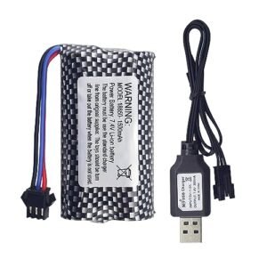 7.4V 1500mAh SM-3P Plug Lithium Battery with USB Charging Cable for DE43 DE60 RC Racing RC Car Battery 1575 Dump Truck Construction Vehicle Toy Car