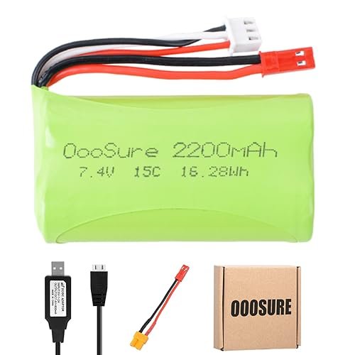 OooSure 2200mAh 7.4V 15C Liion Battery with JST XT30 Plug for HUANQI HQ957 948 848 MJX F45 T23 RC Car and Double Horse 9118 9101 9053 RC Helicopter