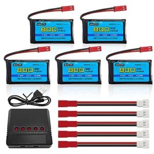AMZZN 5PCS 3.7V 800mAh 30C Lipo Battery with 5-in-1 Charger JST Plug for SYMA X56W MJX X400W X300C X800 HS110 HS200 S670 V950hd S1750 V2450 RC Drone Four Axis Aircraft (5PCS Battery+5-in-1 Charger)