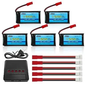New Bright RC 12.8V Lithium Ion Battery Charger with 5PCS 3.7V 1200mAh 30C Lipo Batteries and 5 in 1 Charger for RC Drones