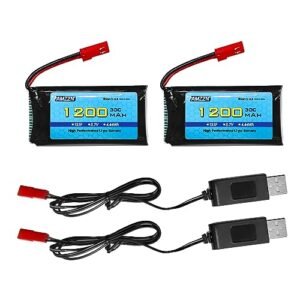 AMZZN 2PCS 3.7V 1200mAh 30C Lipo Battery with USB Charging Cable JST Plug for Gizmovine T04 RC Boat and Compatible RC Drones