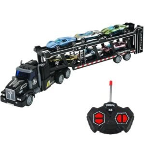 CALEST RC Semi Truck Pulls Car Transporter Toy with 6 Mini Cars 14 Inch 1 48 Scale Includes 2 Rechargeable Batteries Ideal Gift for Boys Ages 3 to 8