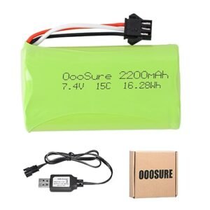 OooSure 2200mAh 7.4V 15C Li ion Rechargeable Battery with SM3P SM4P Connector and 2S USB Charger for RC Boats Trucks and Crawlers